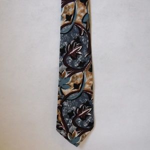 Andrew Rosetti Floral Neck Tie Blue Plum Tan 100% Silk Handmade Abstract Flowers